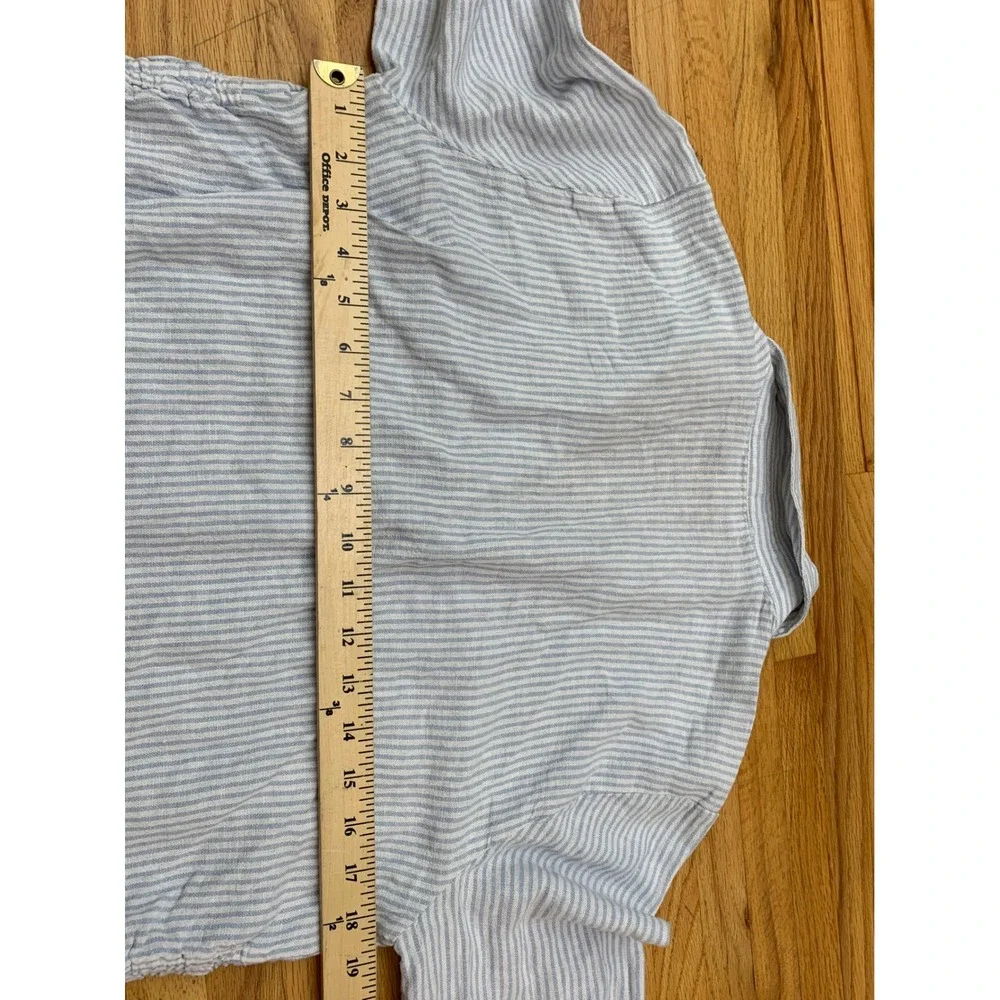 Michael Kors Blue White Striped Linen Blend Cinched Side Button Down Shirt‎ M